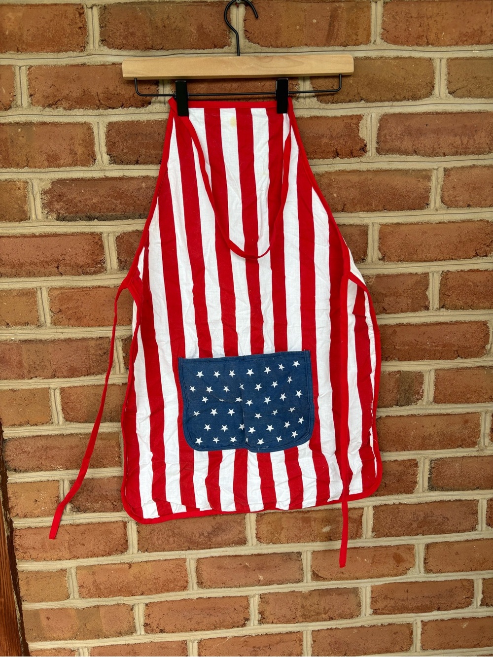 Red & White Striped Apron with Blue Star Pocket